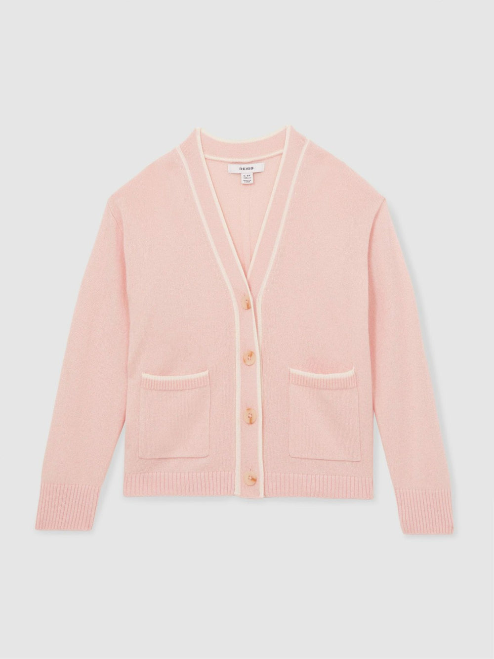 Reiss | 9-13 yrs Wool-Blend Tipped Cardigan in Pink