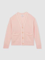 Reiss | 9-13 yrs Wool-Blend Tipped Cardigan in Pink