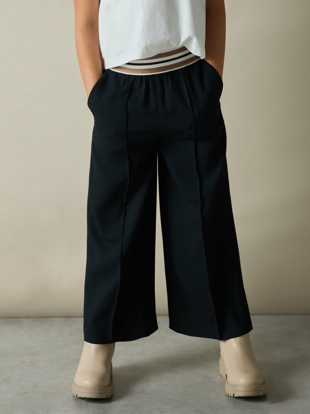 Reiss | 4-9 yrs Stripe-Waistband Wide-Leg Trousers in Navy
