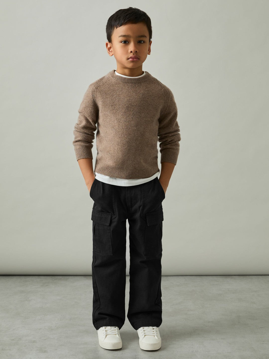 Reiss | 3-9 yrs 100% Cotton Straight Leg Cargo Trousers in Black