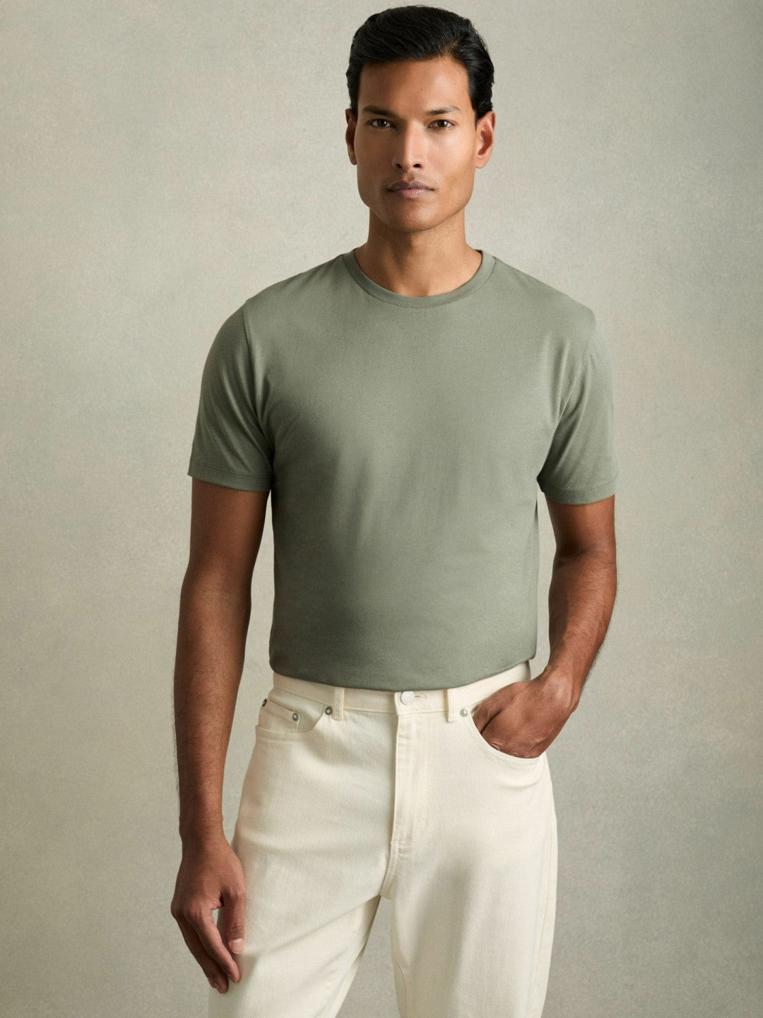 Reiss | Cotton Crew Neck T-Shirt in Dark Sage