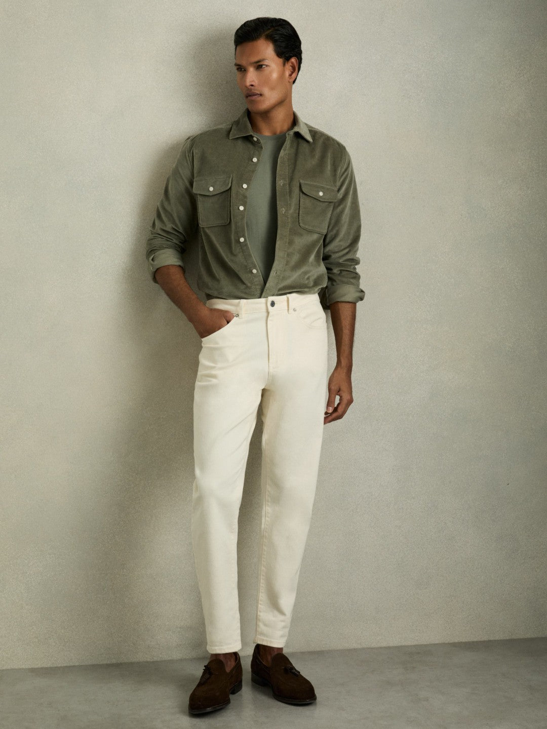 Reiss | Cotton Crew Neck T-Shirt in Dark Sage