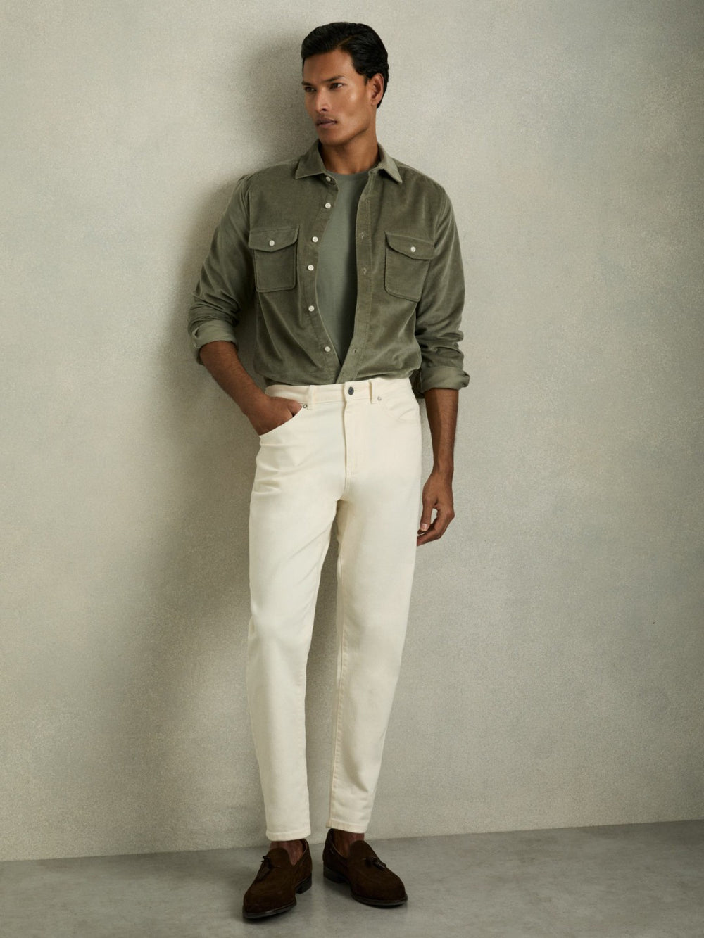 Reiss | Cotton Crew Neck T-Shirt in Dark Sage