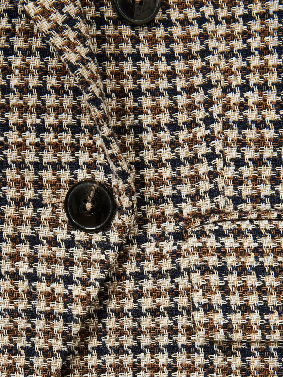 Reiss | Cotton-Linen Double-Breasted Houndstooth-Check Blazer in Navy Neutral Check