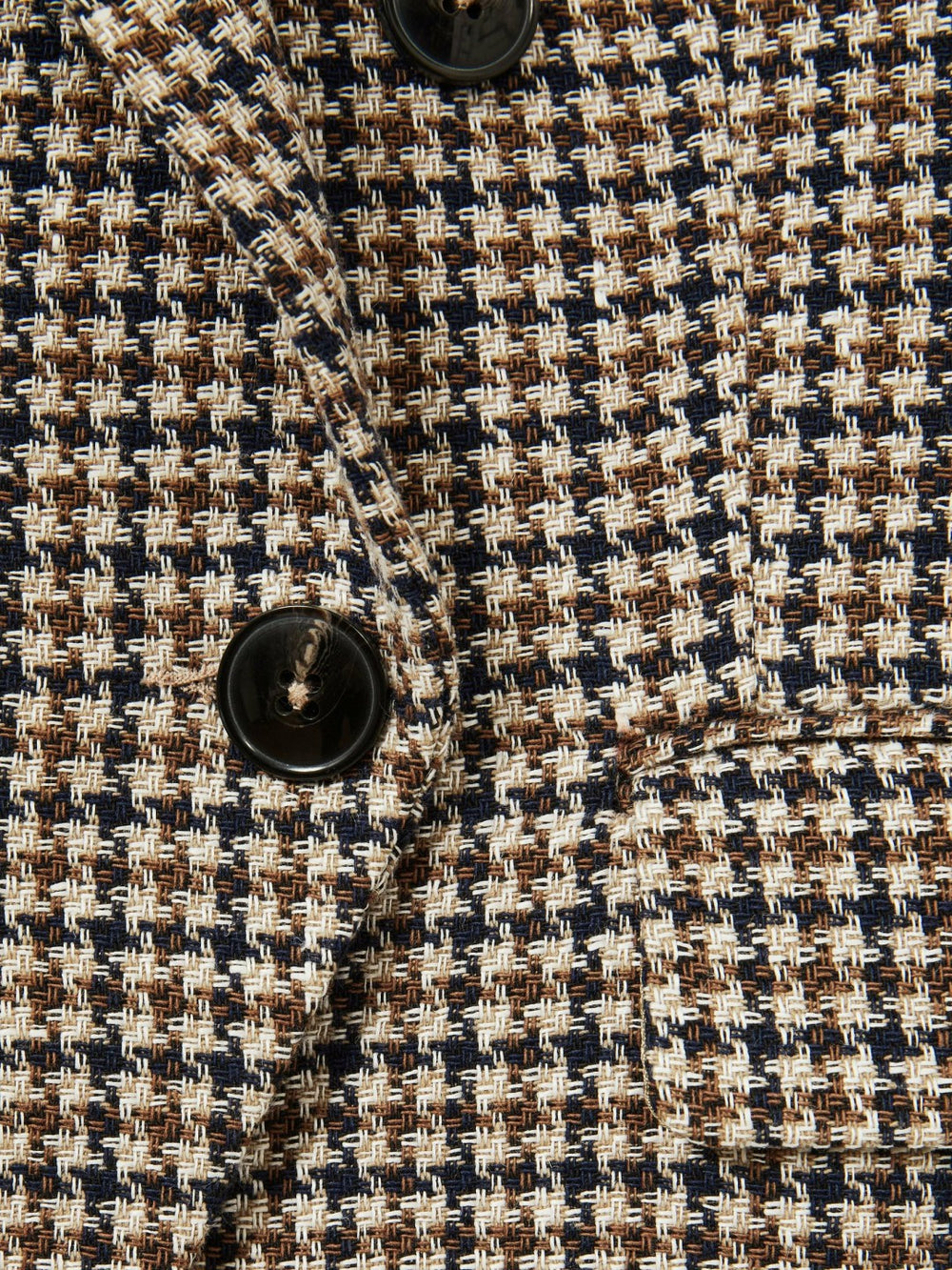 Reiss | Cotton-Linen Double-Breasted Houndstooth-Check Blazer in Navy Neutral Check