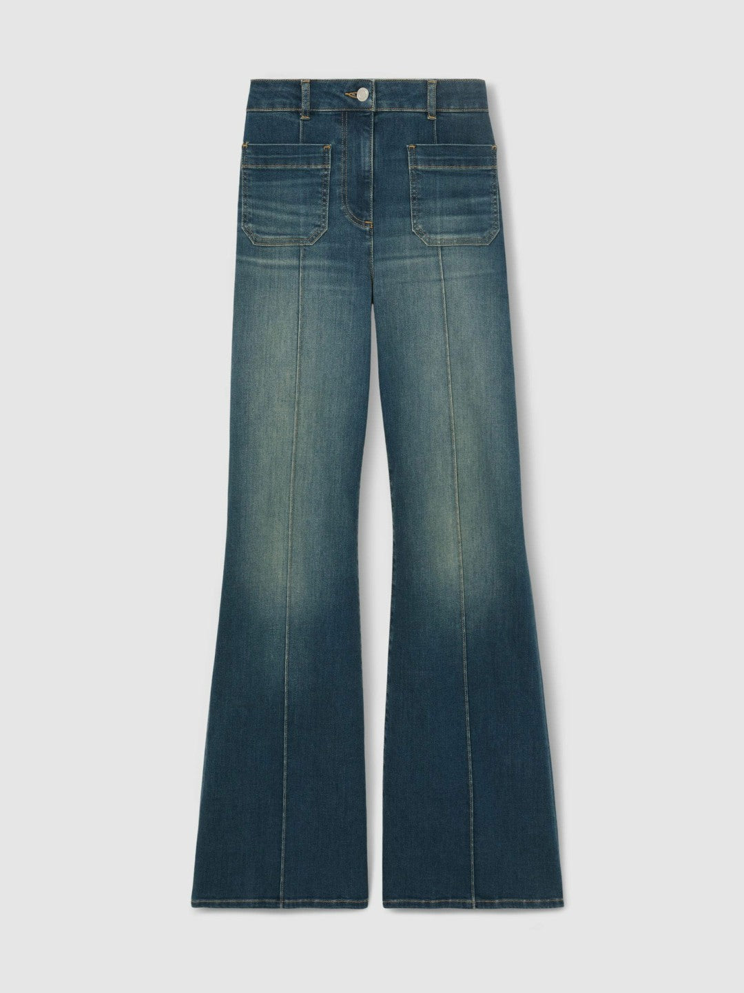 Reiss | Petite Patch-Pocket Flared Jeans in Mid Blue