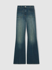 Reiss | Petite Patch-Pocket Flared Jeans in Mid Blue