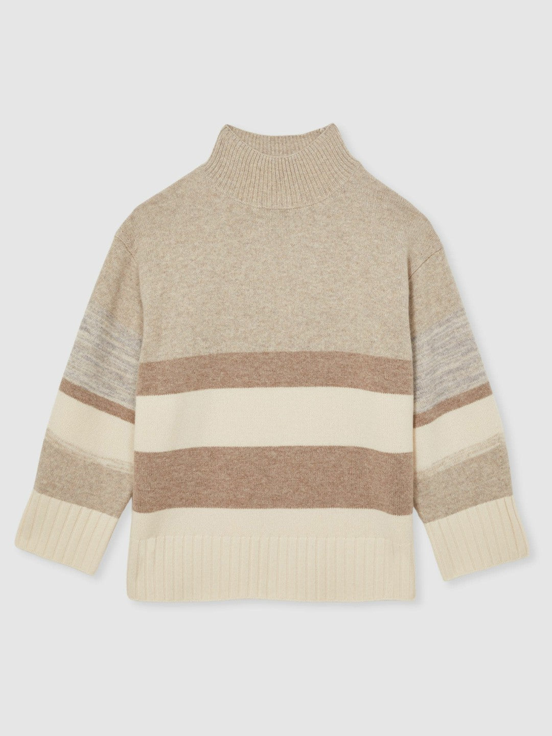 Reiss | Wool Funnel-Neck Striped Jumper in Neutral