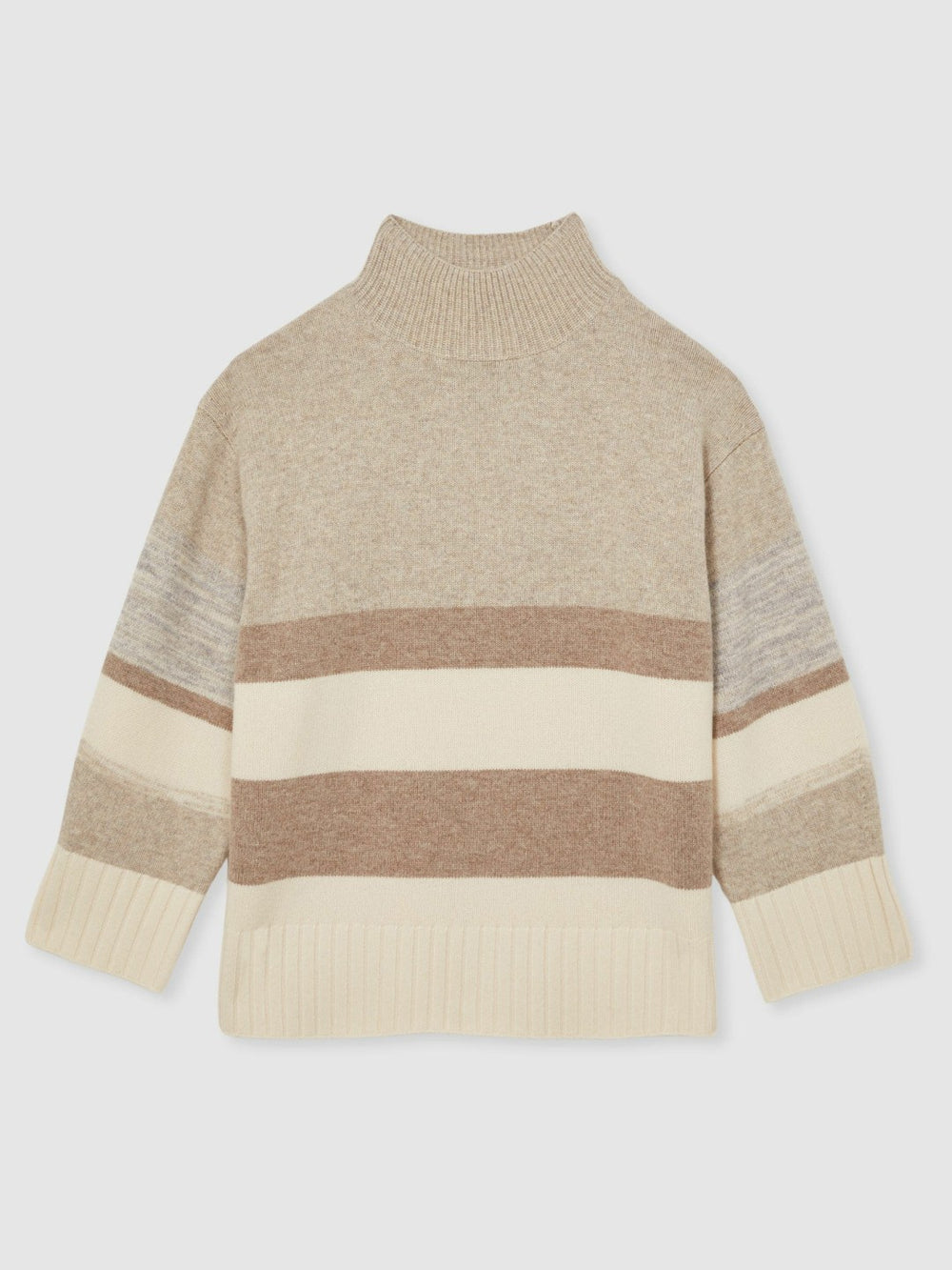 Reiss | Wool Funnel-Neck Striped Jumper in Neutral