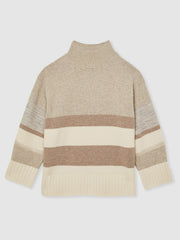 Reiss | Wool Funnel-Neck Striped Jumper in Neutral
