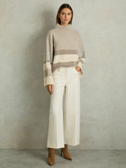 Reiss | Wool Funnel-Neck Striped Jumper in Neutral