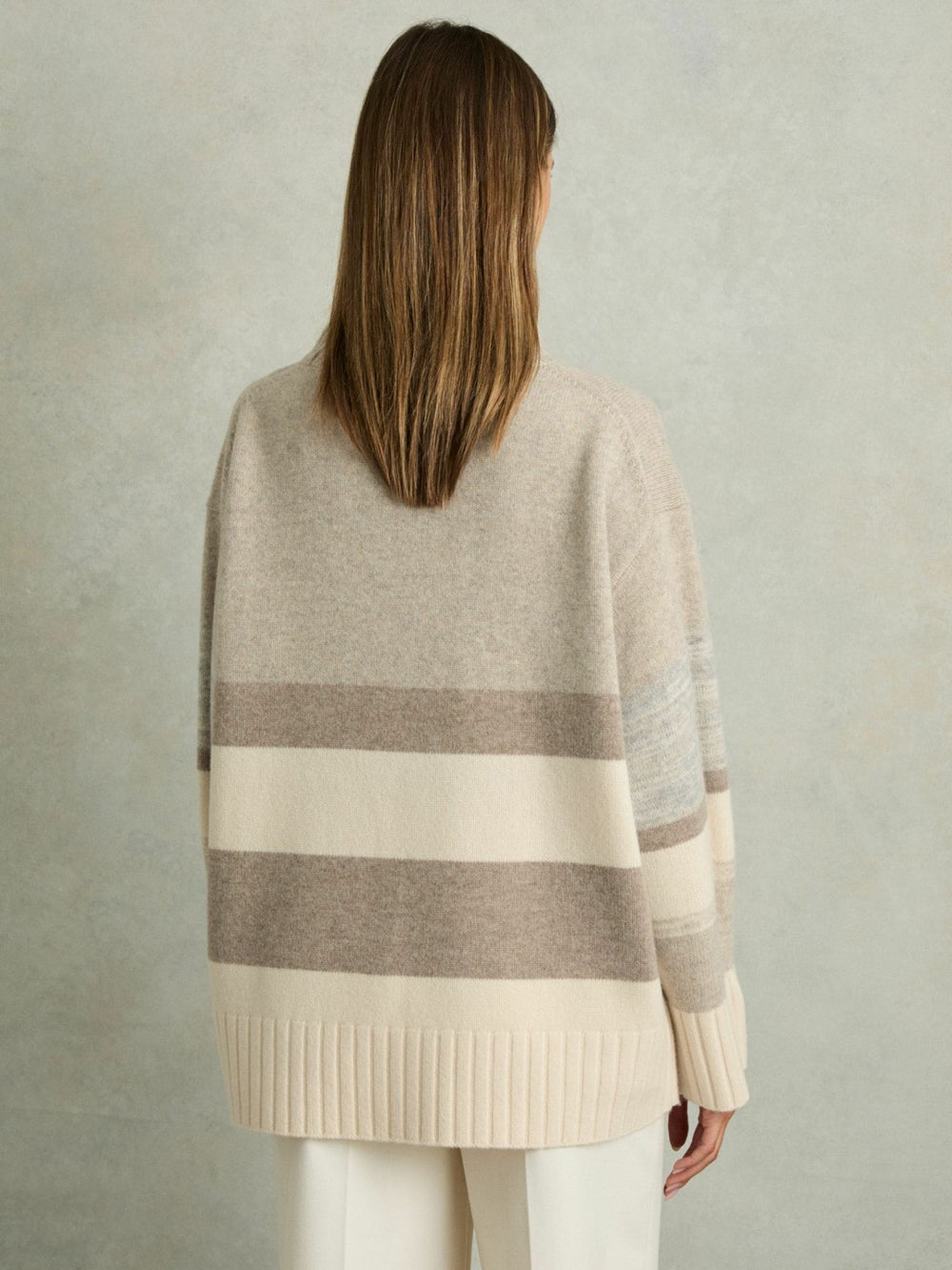Reiss | Wool Funnel-Neck Striped Jumper in Neutral