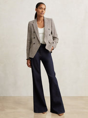 Reiss | Petite Cotton-Linen Double-Breasted Houndstooth-Check Blazer in Navy Neutral Check