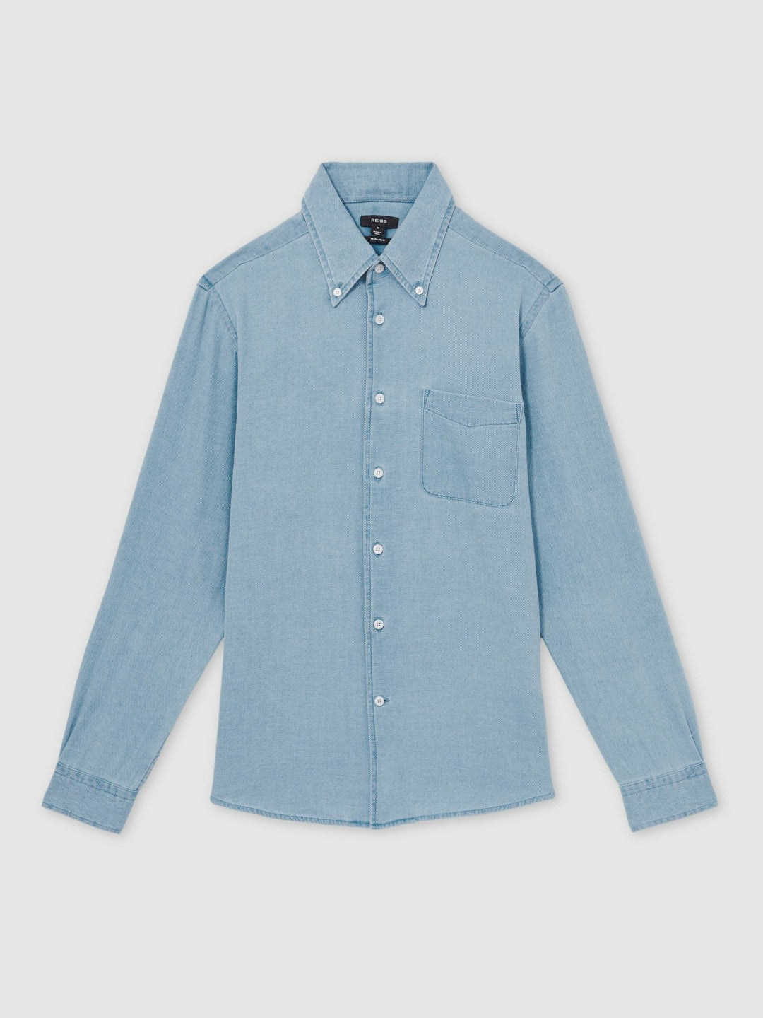 Reiss | Cotton-Piqué Button-Down Chambray Shirt in Washed Blue