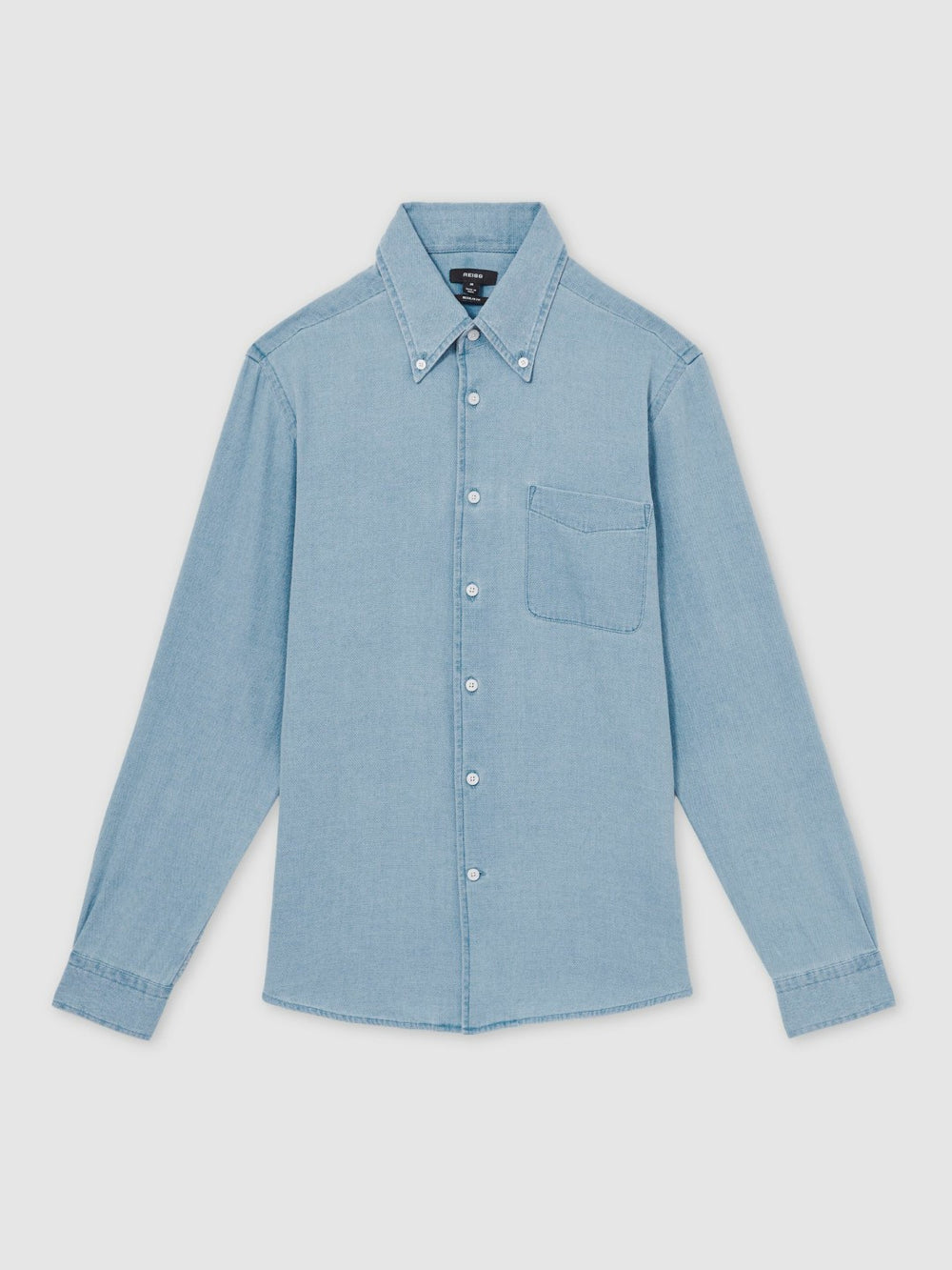 Reiss | Cotton-Piqué Button-Down Chambray Shirt in Washed Blue