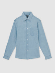 Reiss | Cotton-Piqué Button-Down Chambray Shirt in Washed Blue