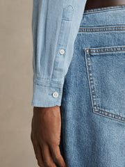 Reiss | Cotton-Piqué Button-Down Chambray Shirt in Washed Blue
