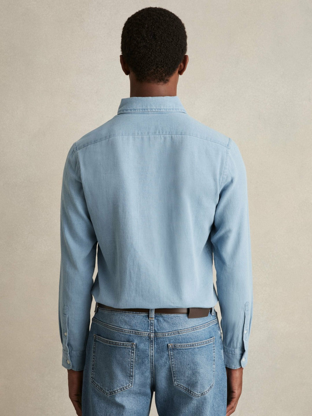 Reiss | Cotton-Piqué Button-Down Chambray Shirt in Washed Blue