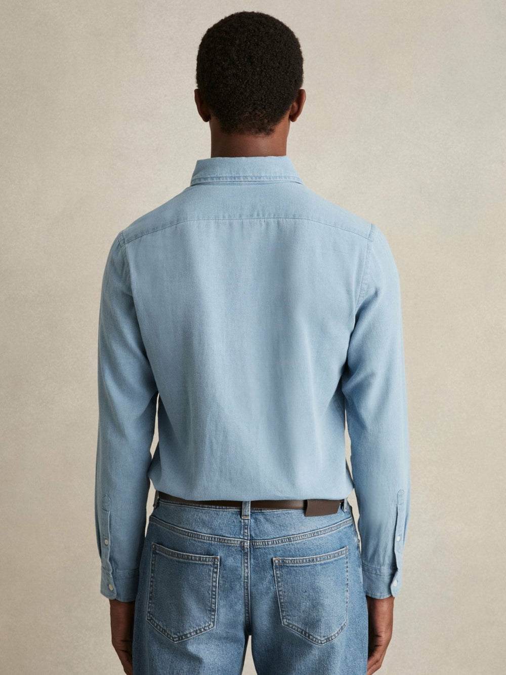 Reiss | Cotton-Piqué Button-Down Chambray Shirt in Washed Blue
