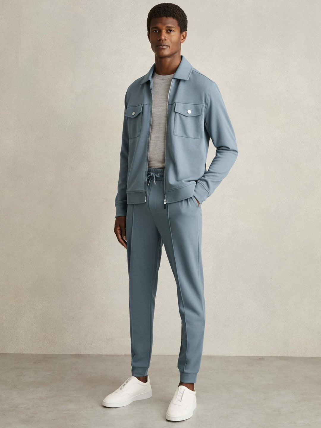 Reiss | Drawstring Jersey Joggers in Airforce Blue