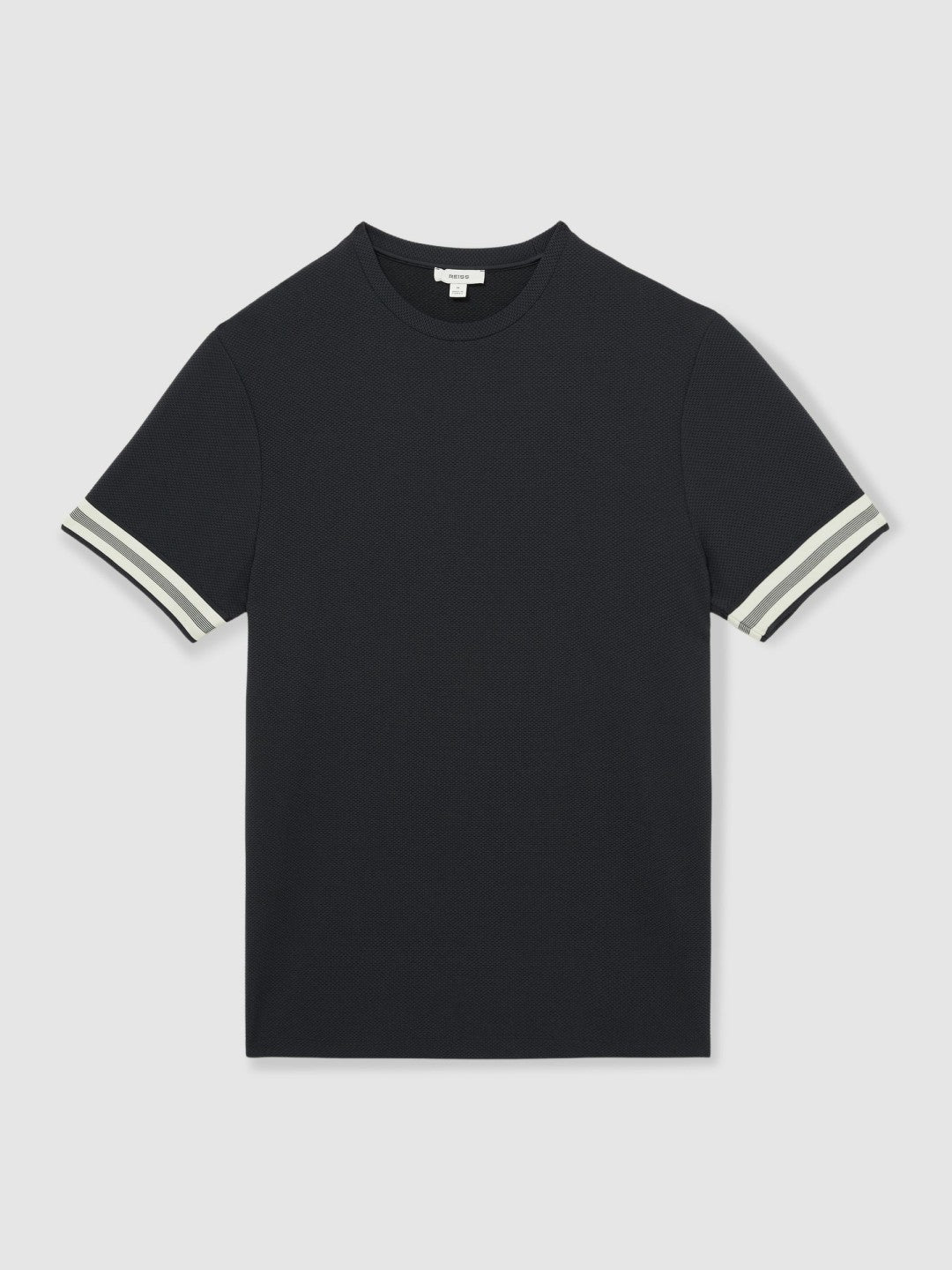 Reiss | Tape-Cuff Textured T-Shirt in Navy