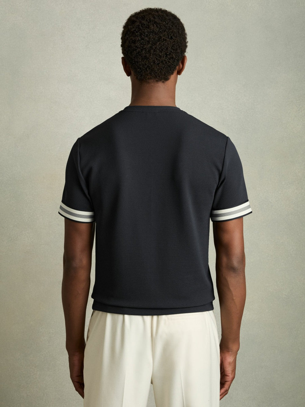 Reiss | Tape-Cuff Textured T-Shirt in Navy