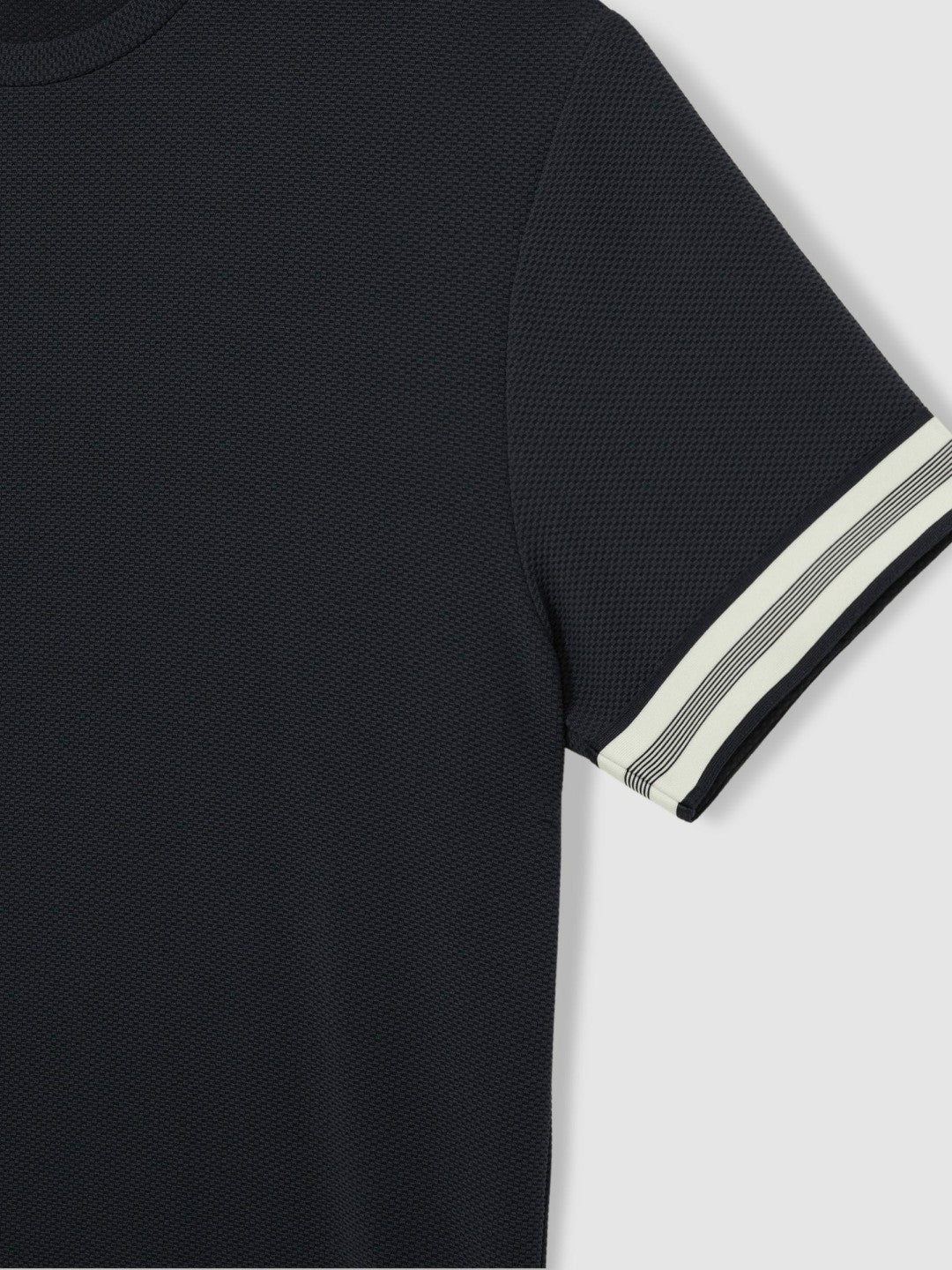 Reiss | Tape-Cuff Textured T-Shirt in Navy