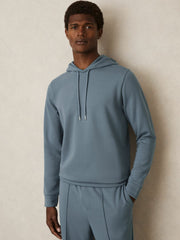 Reiss | Interlock Jersey Drawstring Hoodie in Airforce Blue