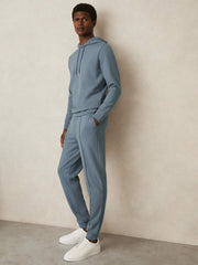 Reiss | Interlock Jersey Drawstring Hoodie in Airforce Blue