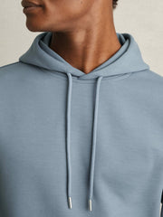 Reiss | Interlock Jersey Drawstring Hoodie in Airforce Blue