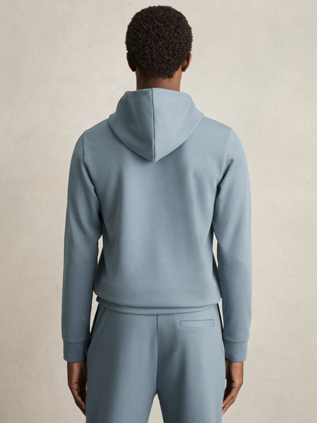 Reiss | Interlock Jersey Drawstring Hoodie in Airforce Blue