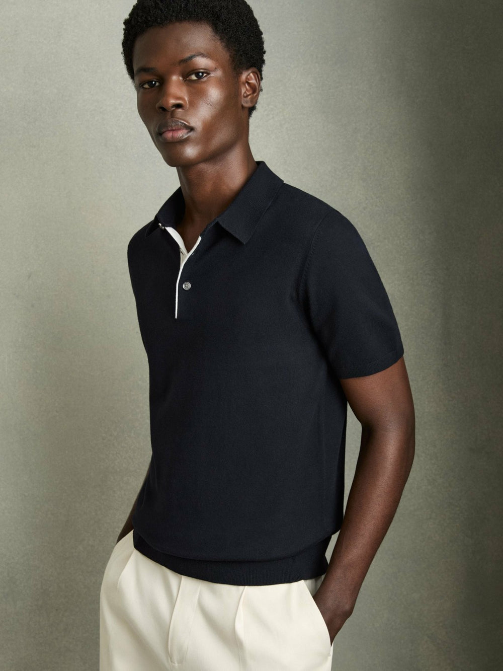 Reiss | Contrast-Placket Polo Shirt With Cotton in Navy
