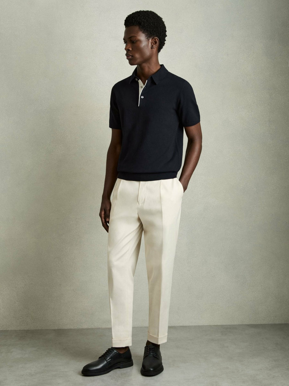 Reiss | Contrast-Placket Polo Shirt With Cotton in Navy