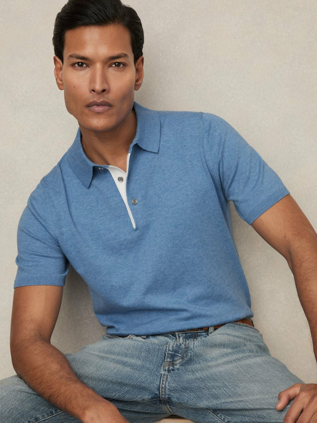 Reiss | Contrast-Placket Polo Shirt With Cotton in Blue