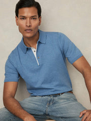 Reiss | Contrast-Placket Polo Shirt With Cotton in Blue