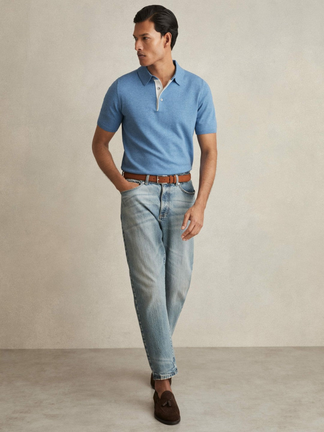 Reiss | Contrast-Placket Polo Shirt With Cotton in Blue
