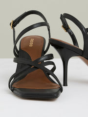Reiss | Leather Strappy Stiletto Sandals in Black