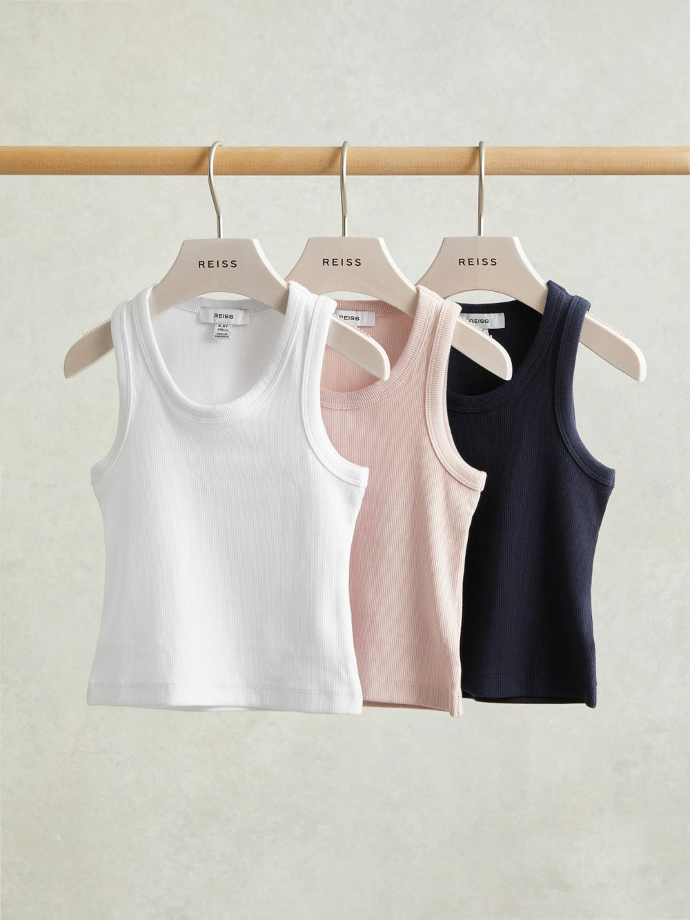 Reiss | 9-13 yrs Stretch-Cotton Ribbed Vest 3 Pack in Multicolour