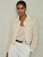 Reiss | Cotton-Blend Textured Trucker Jacket in Neutral