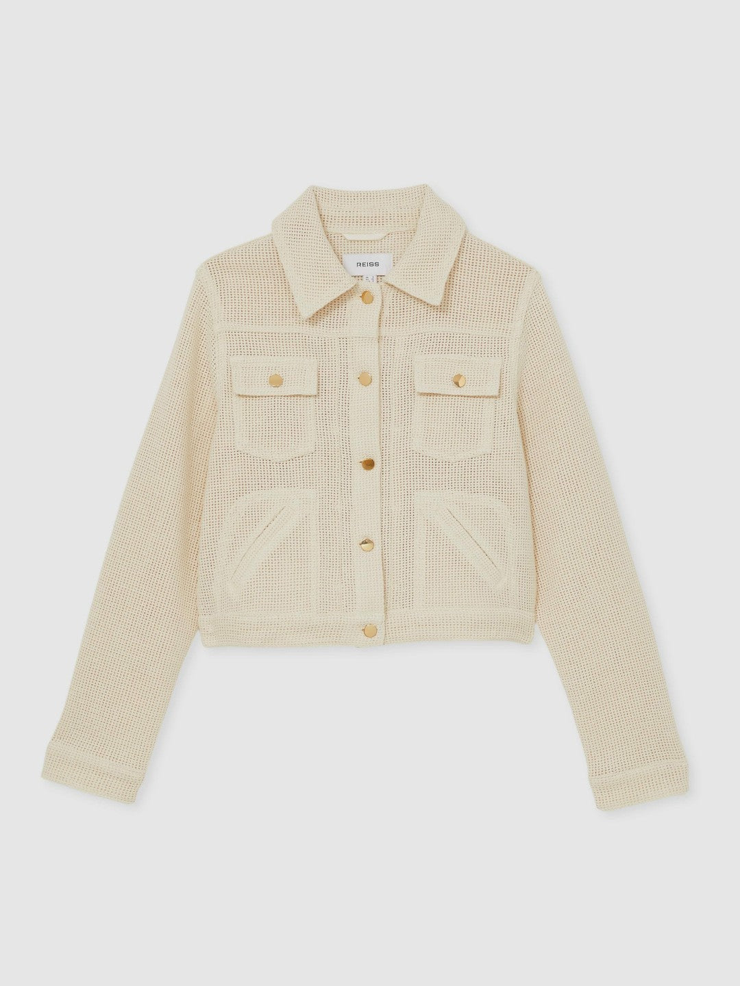 Reiss | Cotton-Blend Textured Trucker Jacket in Neutral