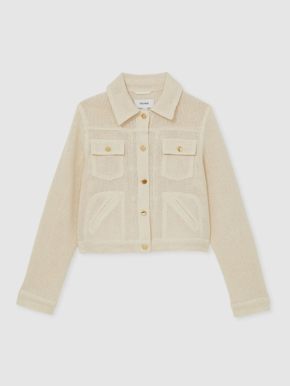Reiss | Cotton-Blend Textured Trucker Jacket in Neutral