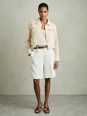 Reiss | Cotton-Blend Textured Trucker Jacket in Neutral