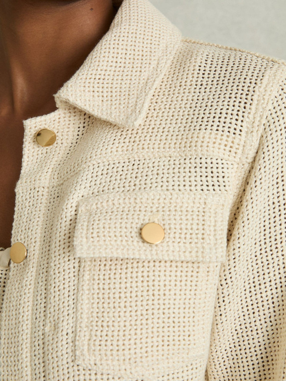 Reiss | Cotton-Blend Textured Trucker Jacket in Neutral