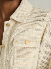 Reiss | Cotton-Blend Textured Trucker Jacket in Neutral