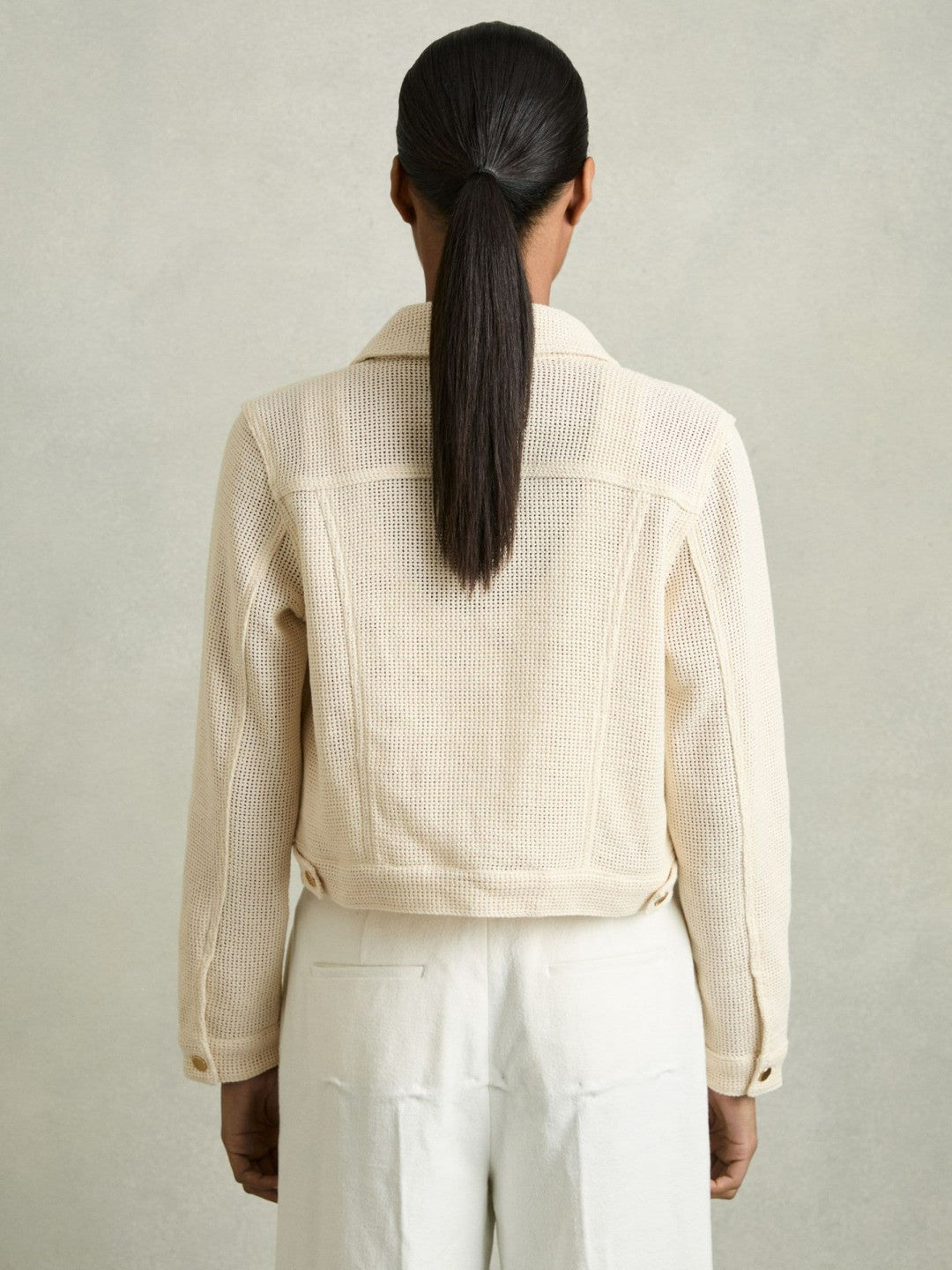 Reiss | Cotton-Blend Textured Trucker Jacket in Neutral