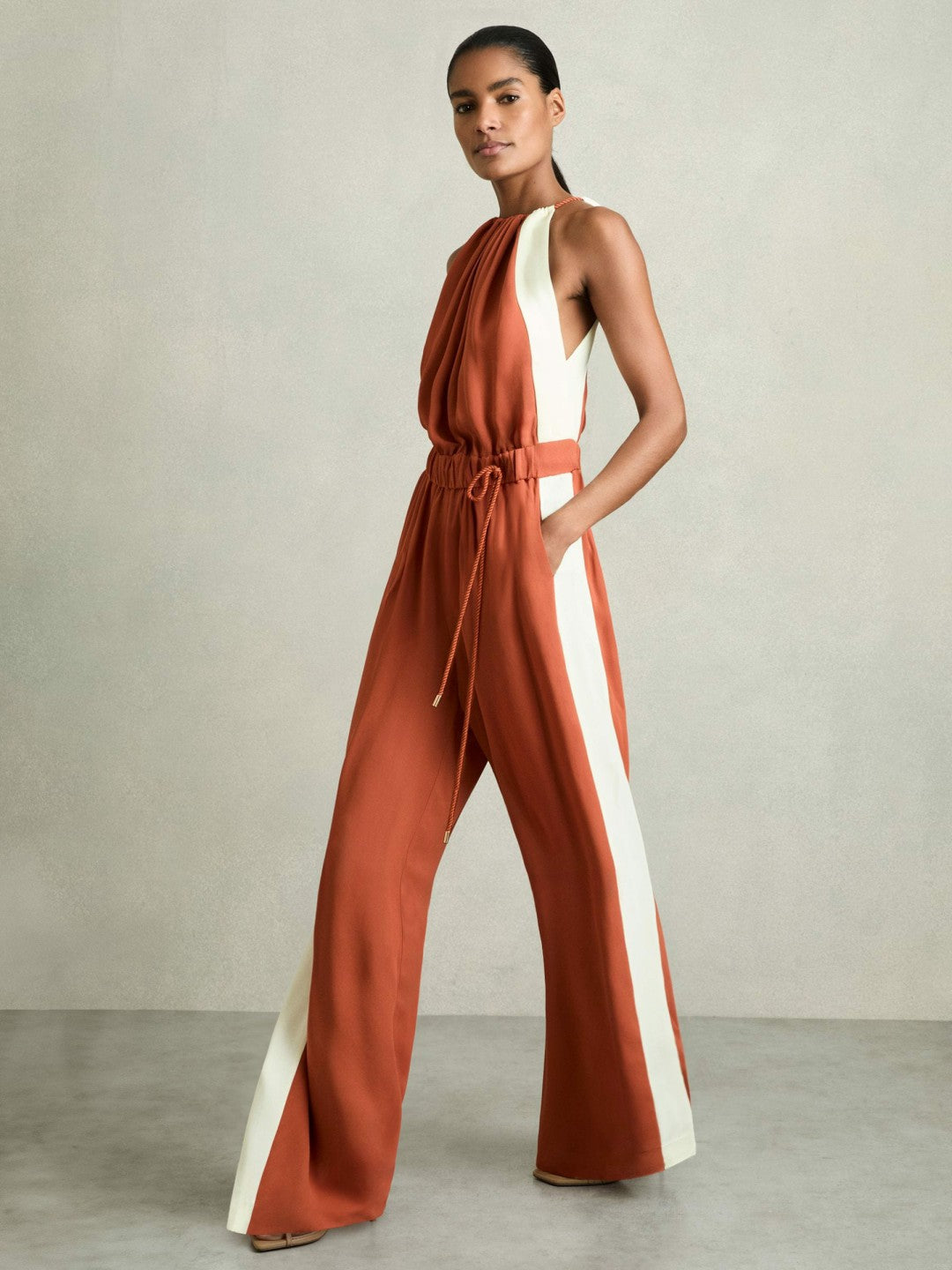 Reiss | Colour-Block Rope-Cord Jumpsuit in Orange