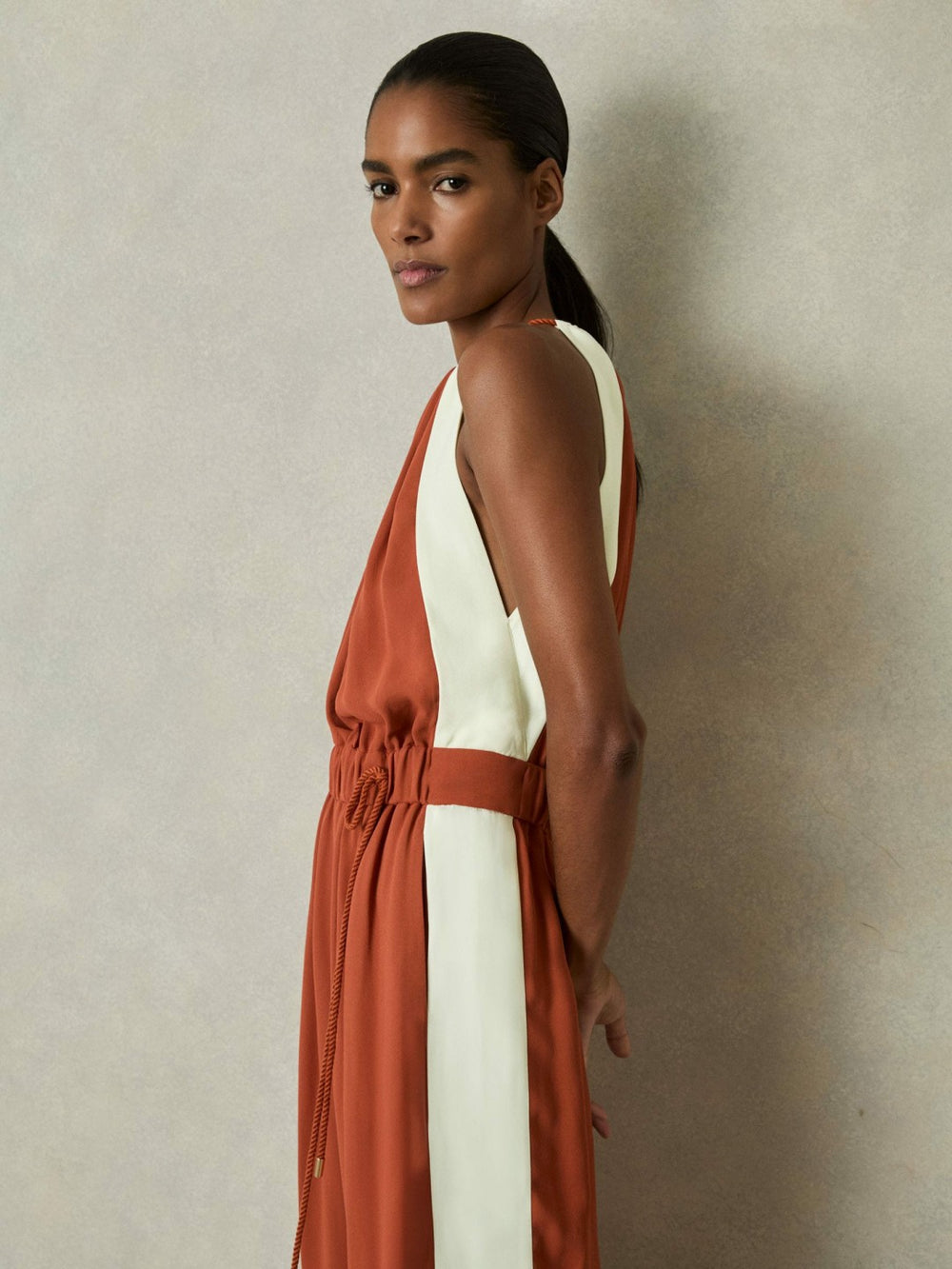 Reiss | Colour-Block Rope-Cord Jumpsuit in Orange