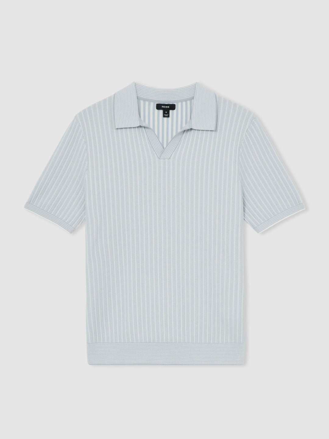 Reiss | Open-Collar Textured Polo Shirt in Soft Blue/White