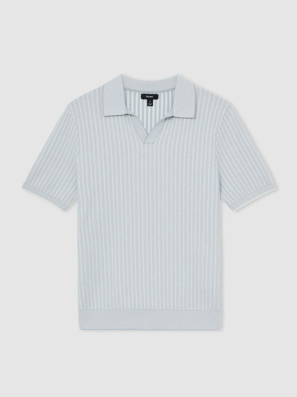 Reiss | Open-Collar Textured Polo Shirt in Soft Blue/White