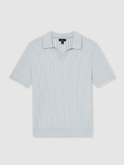 Reiss | Open-Collar Textured Polo Shirt in Soft Blue/White